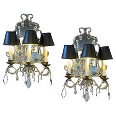 Venetian 19th Century Mirrored & Crystal Sconces, a pair