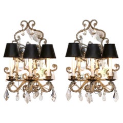 Venetian 19th Century Mirrored & Crystal Sconces, a pair