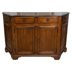 Antique  Venetian 19th Century Walnut Credenza with Canted Sides, Drawers and Doors