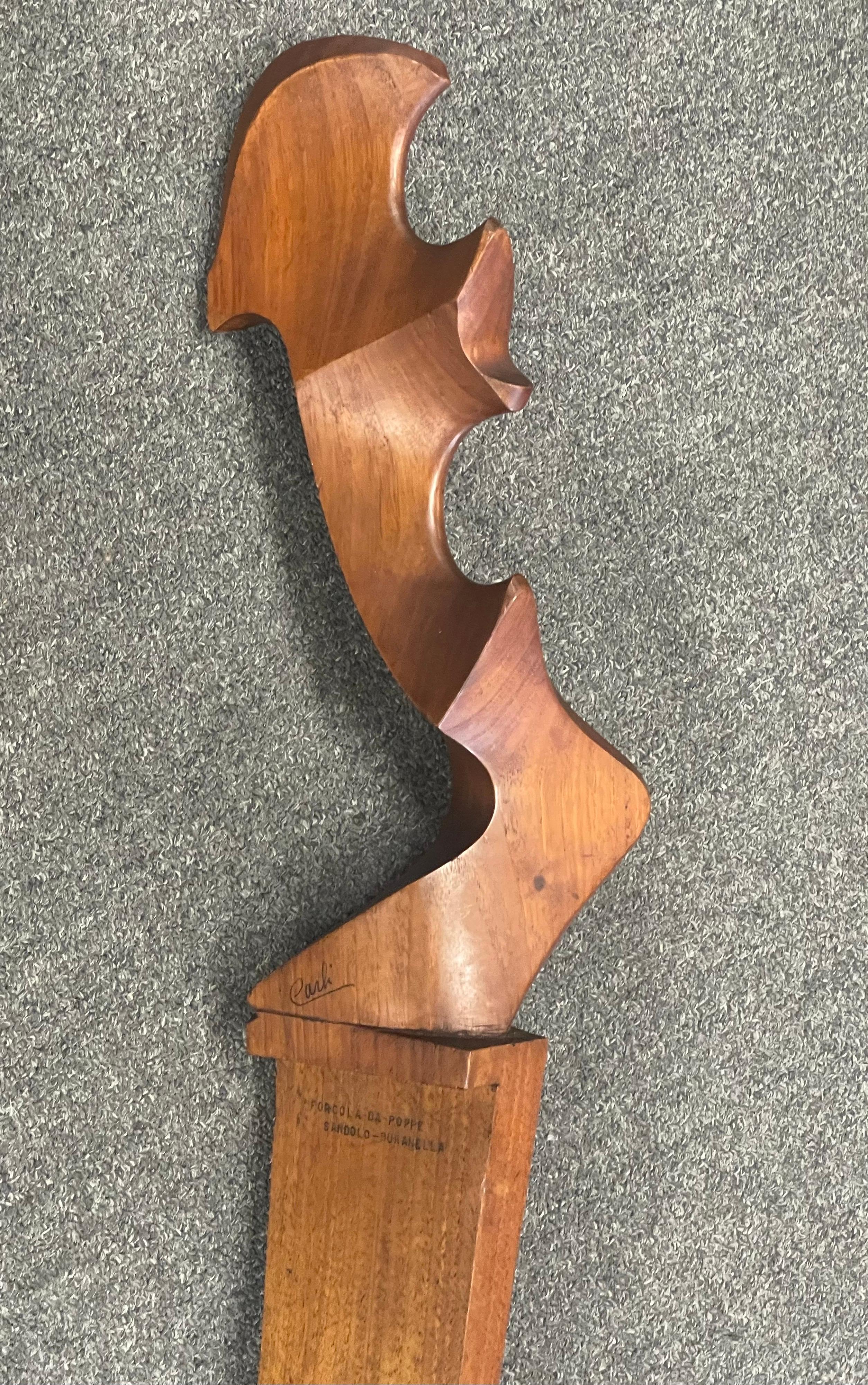 Venetian Abstract Solid Walnut Forcola Sculpture by Giuseppe Carli For Sale 1
