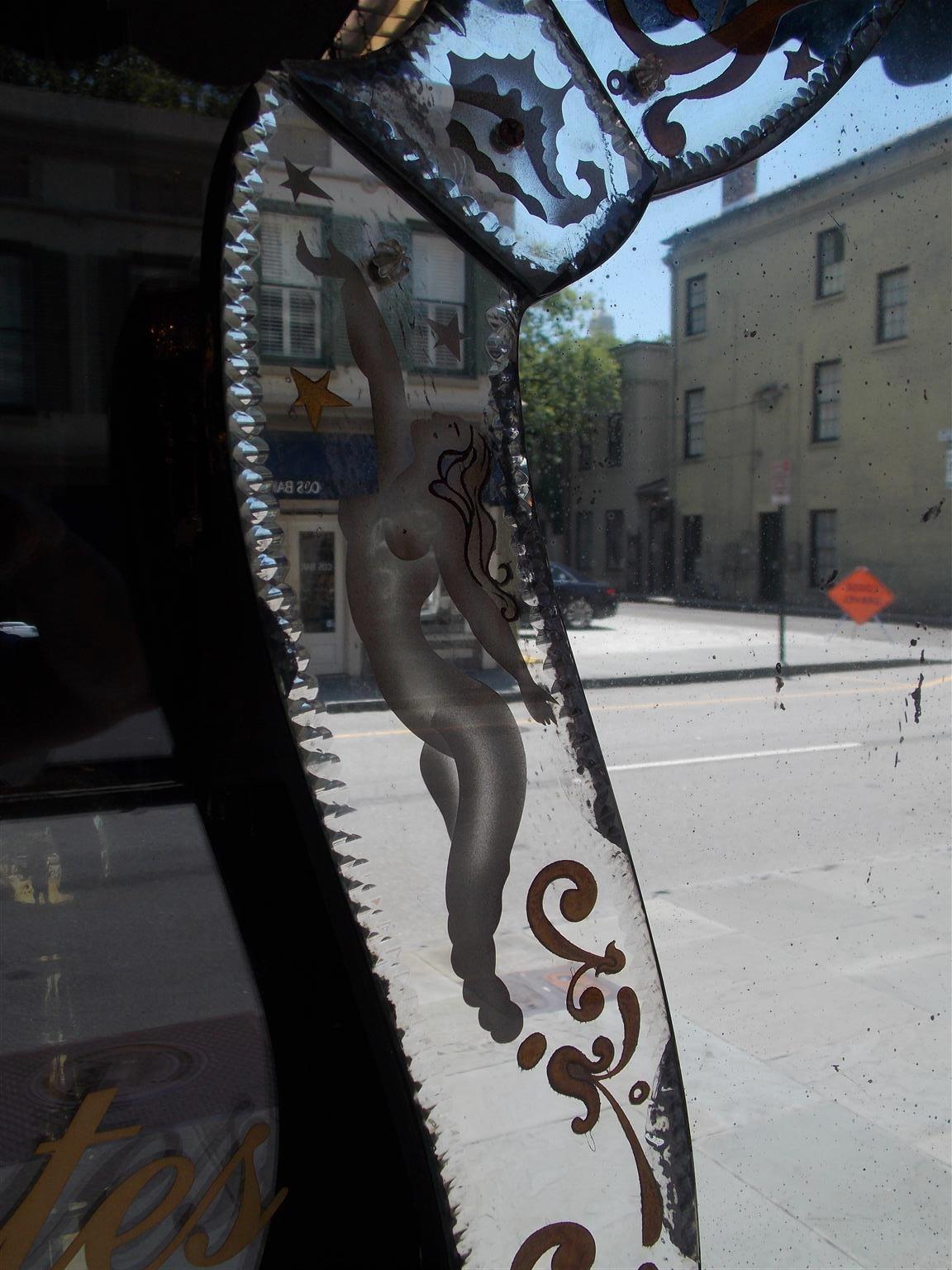 Late 19th Century Venetian Acid Etched Scrolled Mermaid and Merman Floral Wall Mirror, Circa 1890