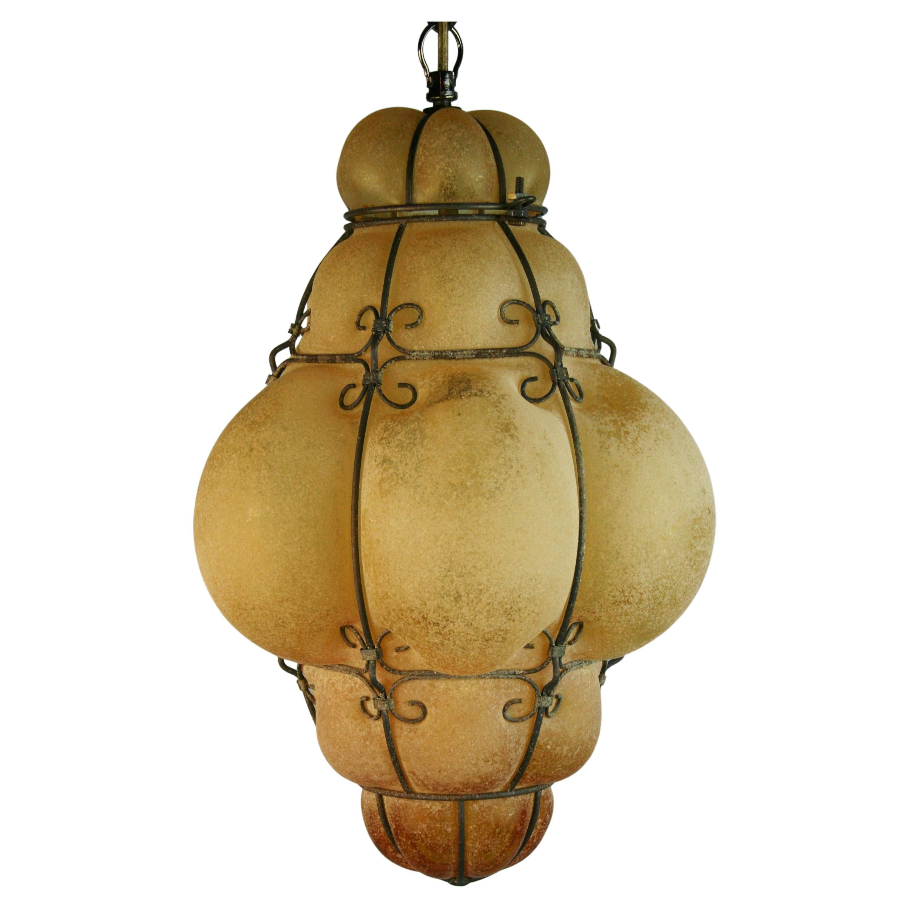 Venetian Amber Glass Pendant with Sand Finish For Sale