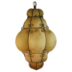 Used Venetian Amber Glass Pendant with Sand Finish (2 available)