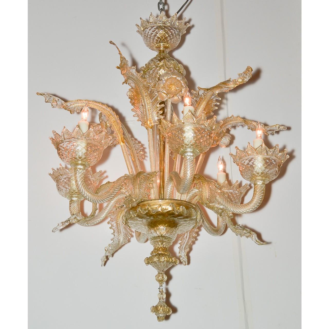 Italian Venetian Amber to Clear Glass Chandelier, circa 1920