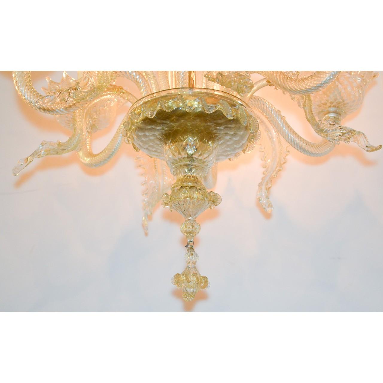 Dyed Venetian Amber to Clear Glass Chandelier, circa 1920