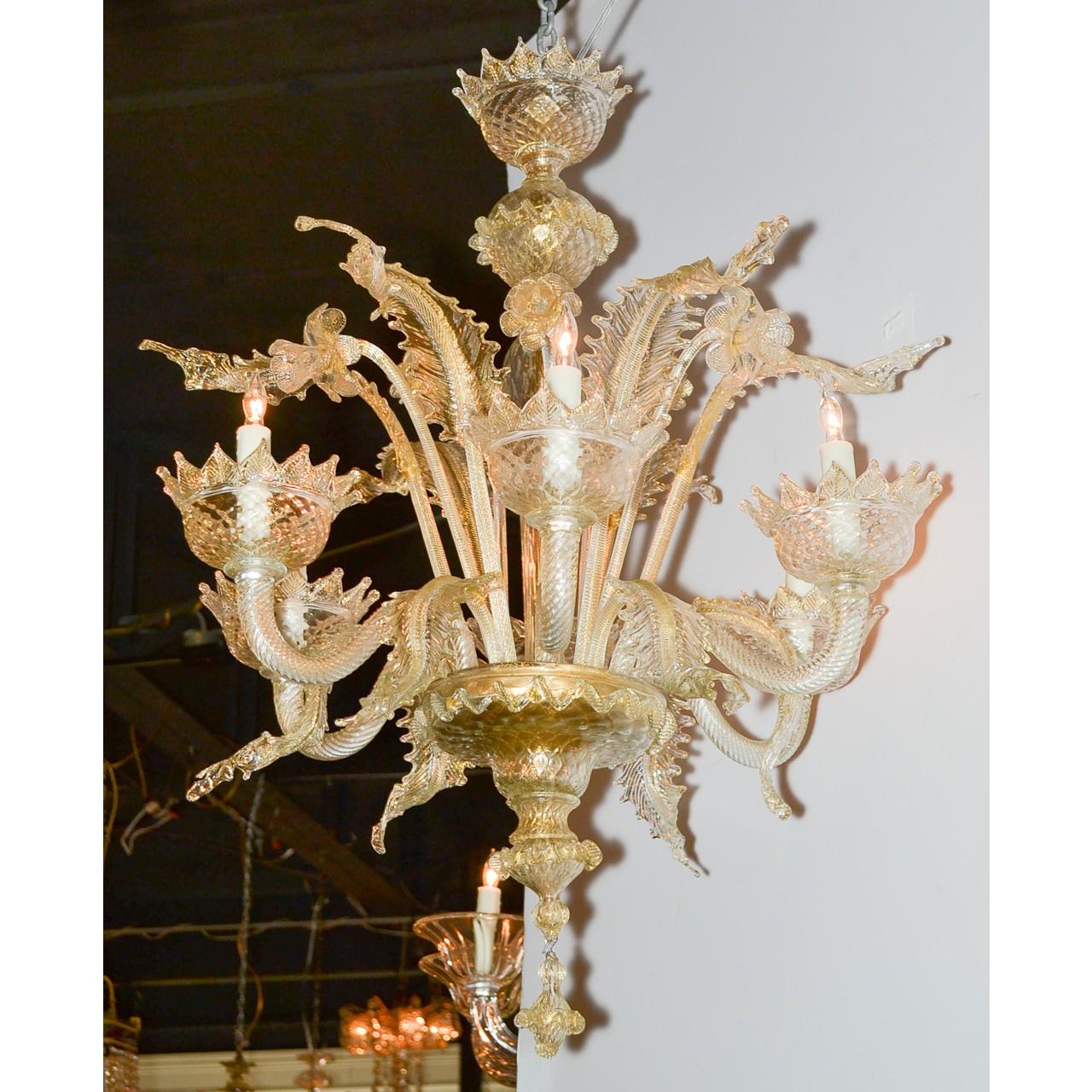 Venetian Amber to Clear Glass Chandelier, circa 1920 In Good Condition In Dallas, TX