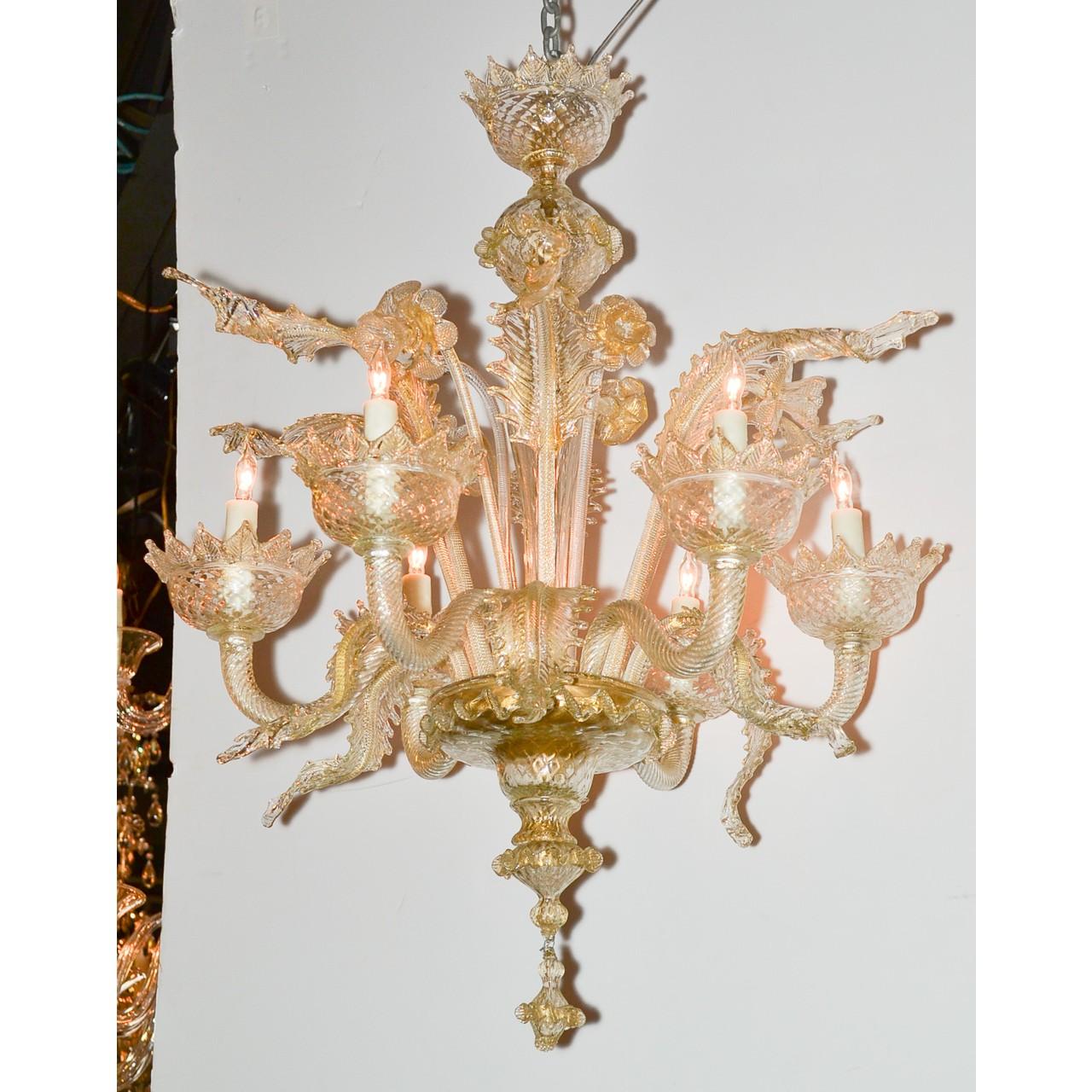 20th Century Venetian Amber to Clear Glass Chandelier, circa 1920