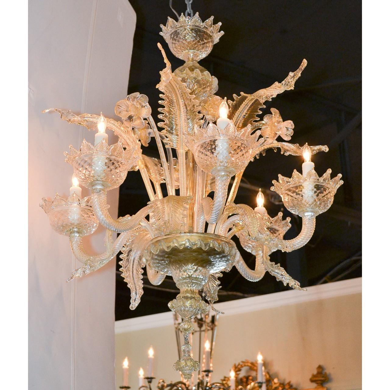 Crystal Venetian Amber to Clear Glass Chandelier, circa 1920