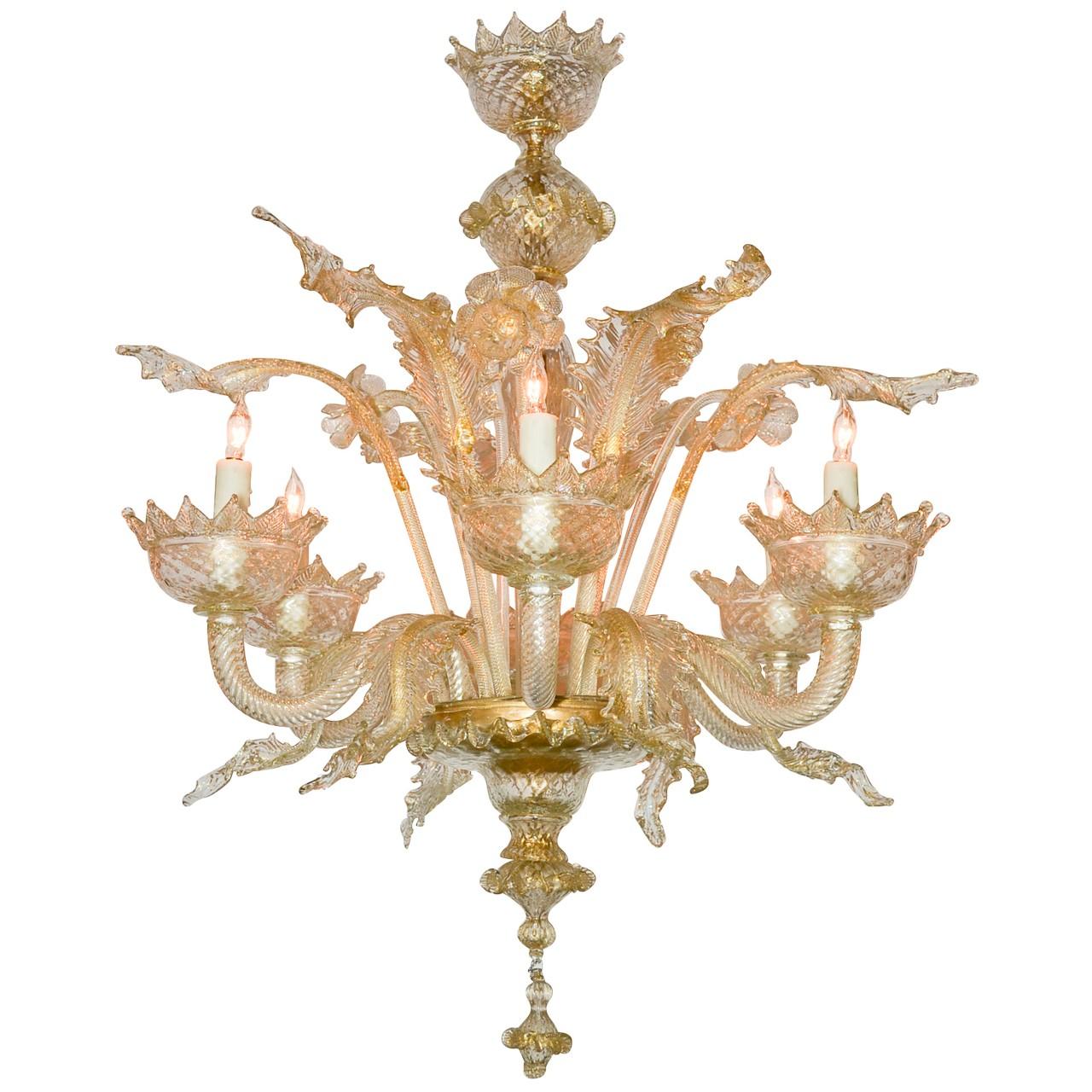 Venetian Amber to Clear Glass Chandelier, circa 1920