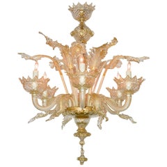 Antique Venetian Amber to Clear Glass Chandelier, circa 1920
