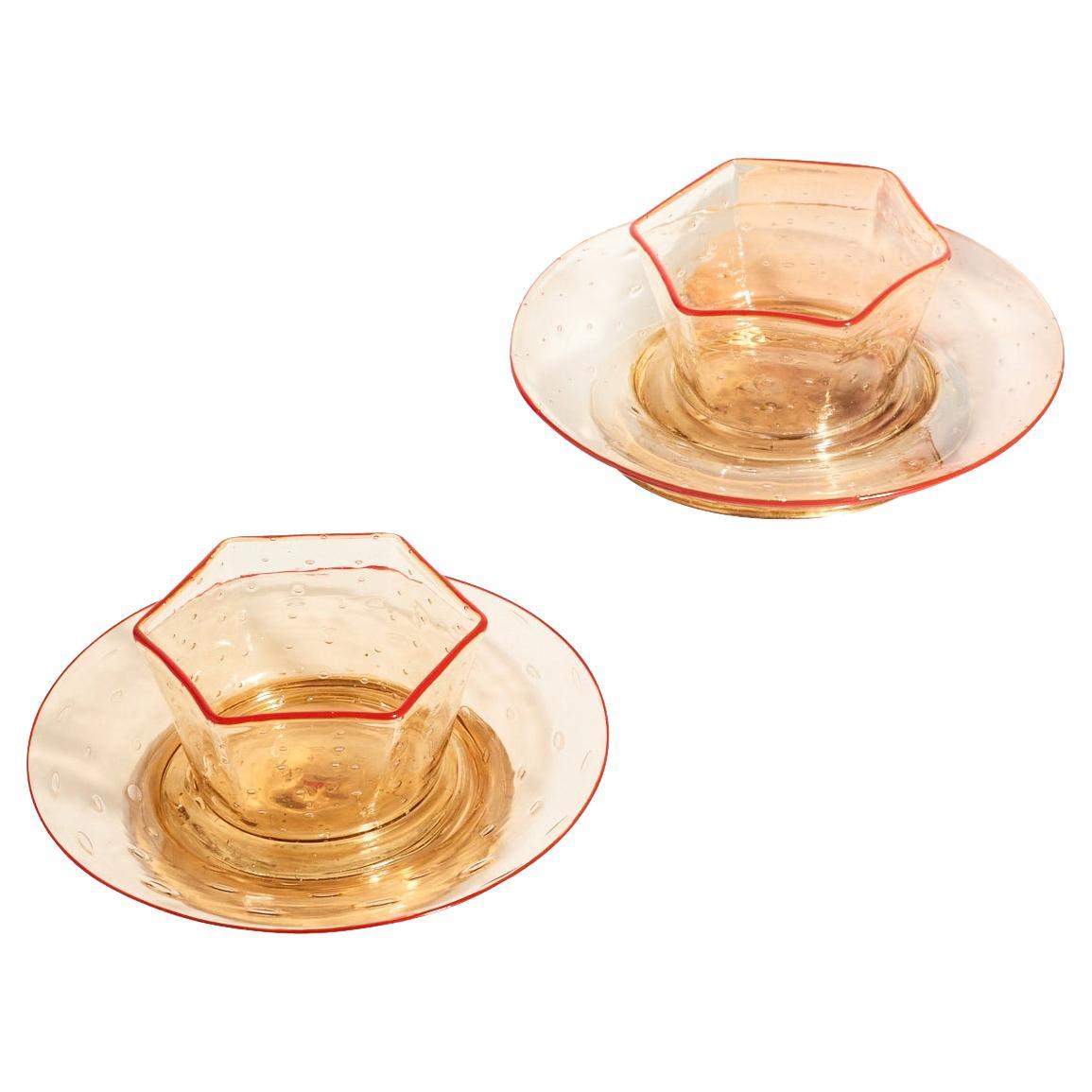 Venetian Amber Yellow Murano Dessert Bowl Set of Two
