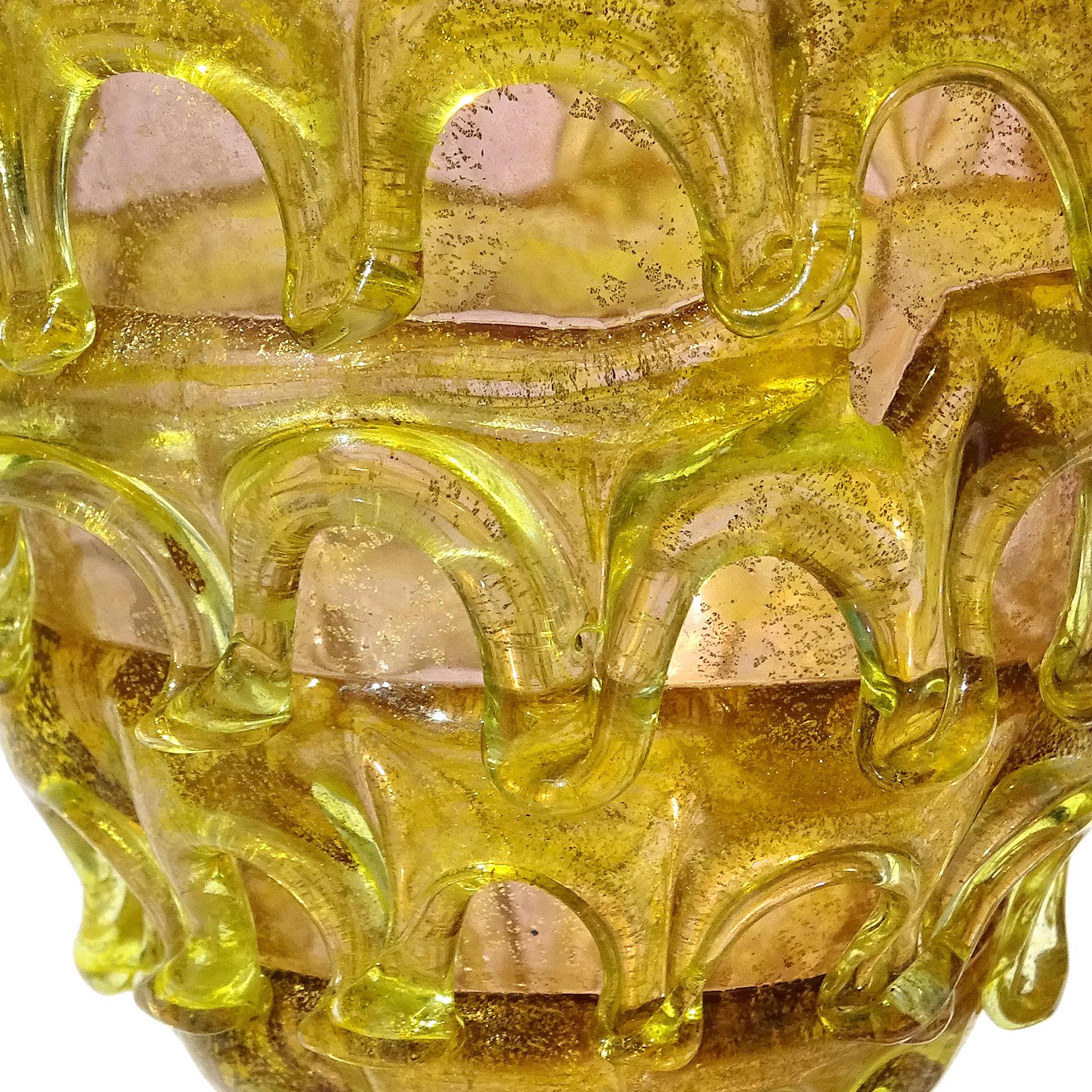 XIXe siècle Vase vénitien ancien en verre d'art italien à mouchetures d'or jaune violet améthyste en vente