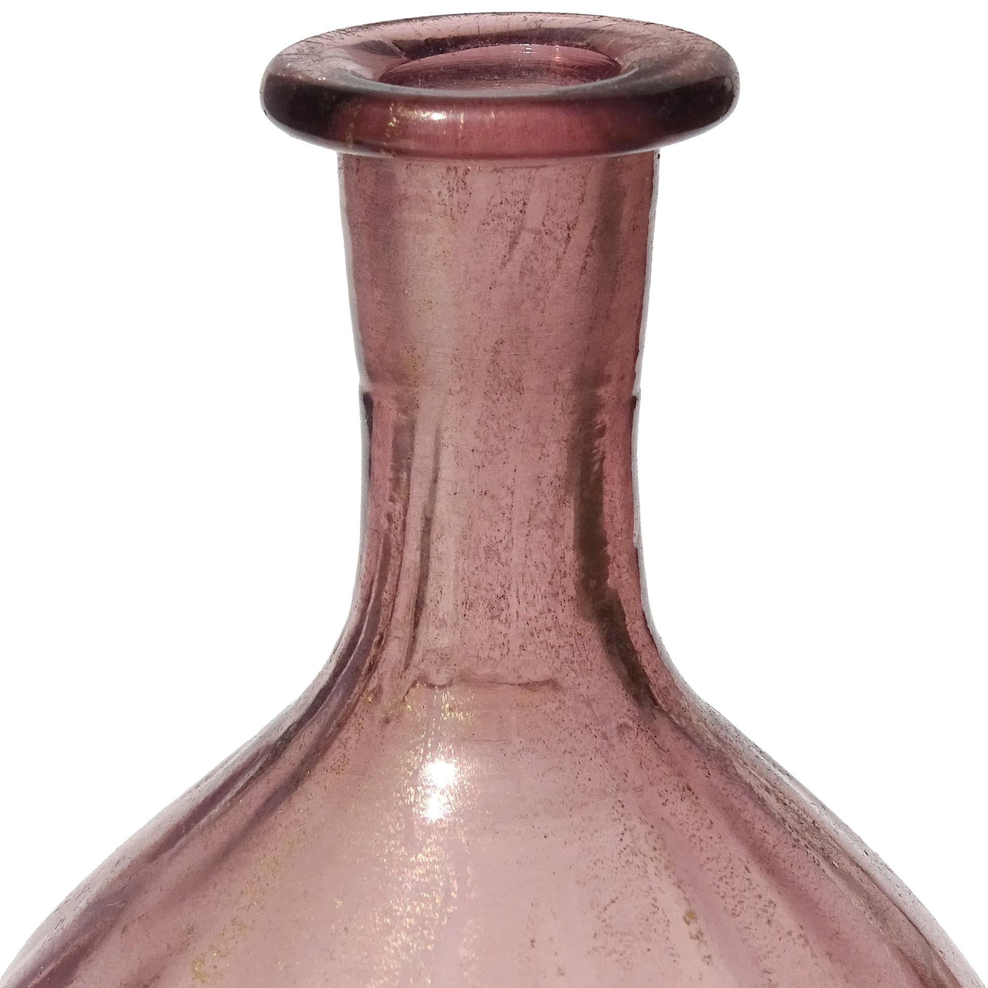 Verre Vase vénitien ancien en verre d'art italien à mouchetures d'or jaune violet améthyste en vente