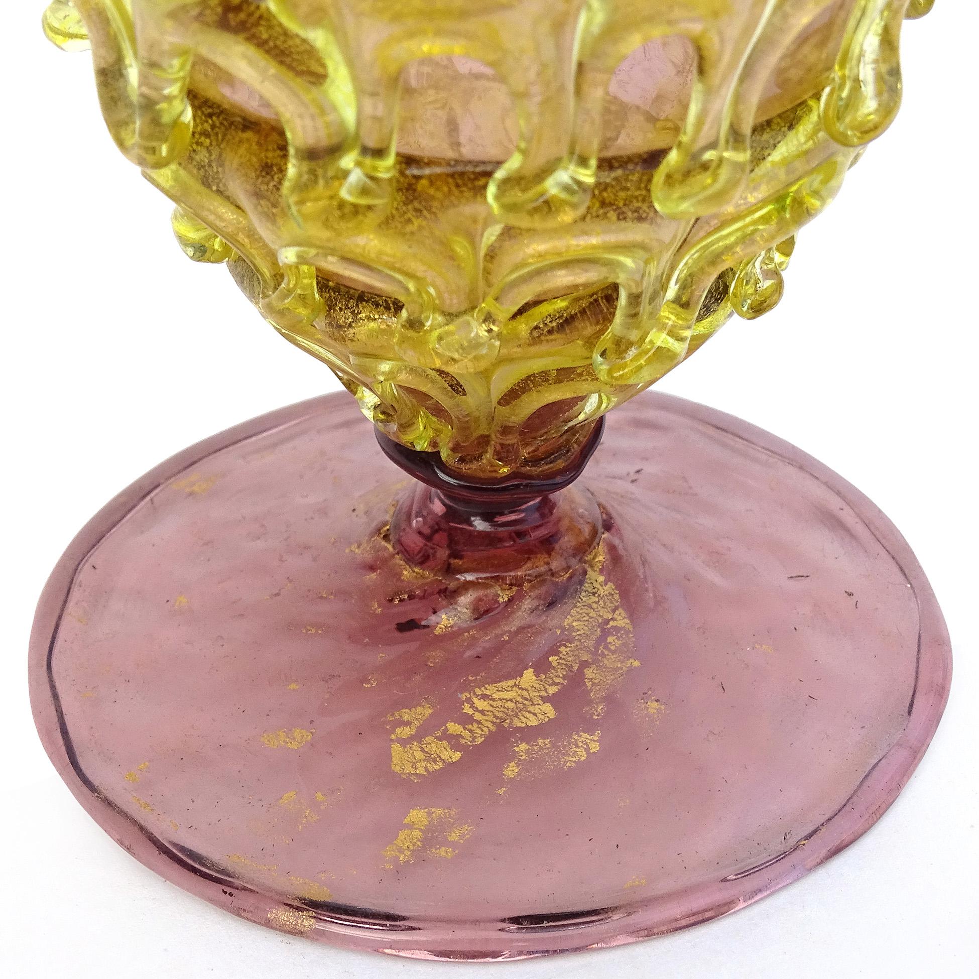 Vase vénitien ancien en verre d'art italien à mouchetures d'or jaune violet améthyste en vente 1