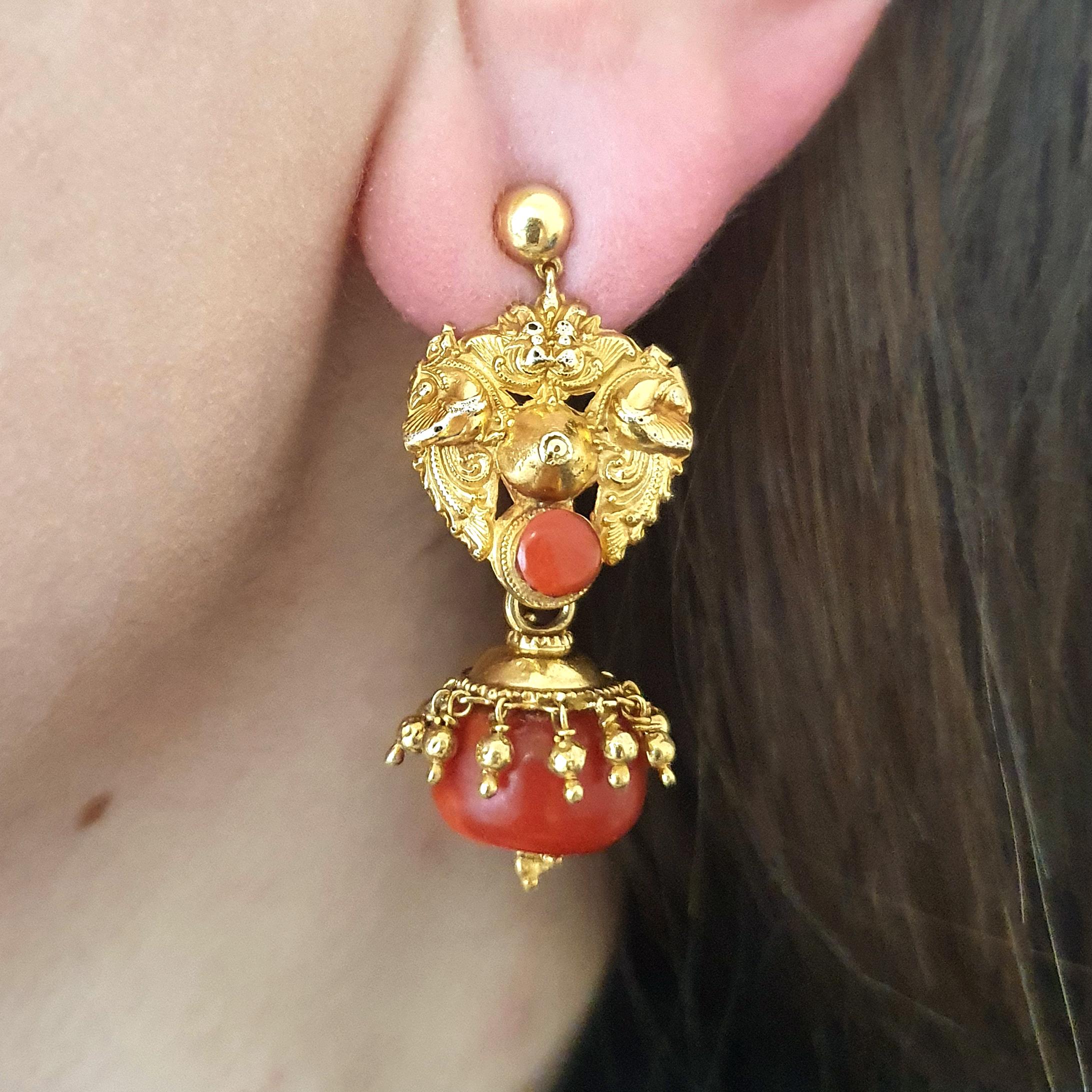 antique coral earrings gold