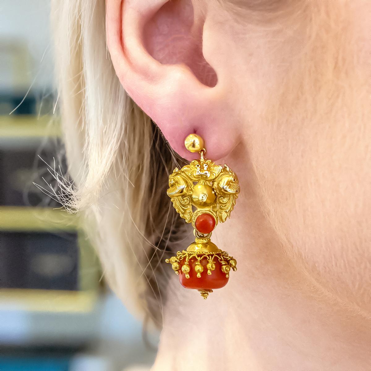 coral gold earrings