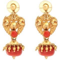 Orecchini veneziani in oro e corallo antico