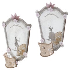 Venetian Antique Lighted Mirrors in Murano Glass