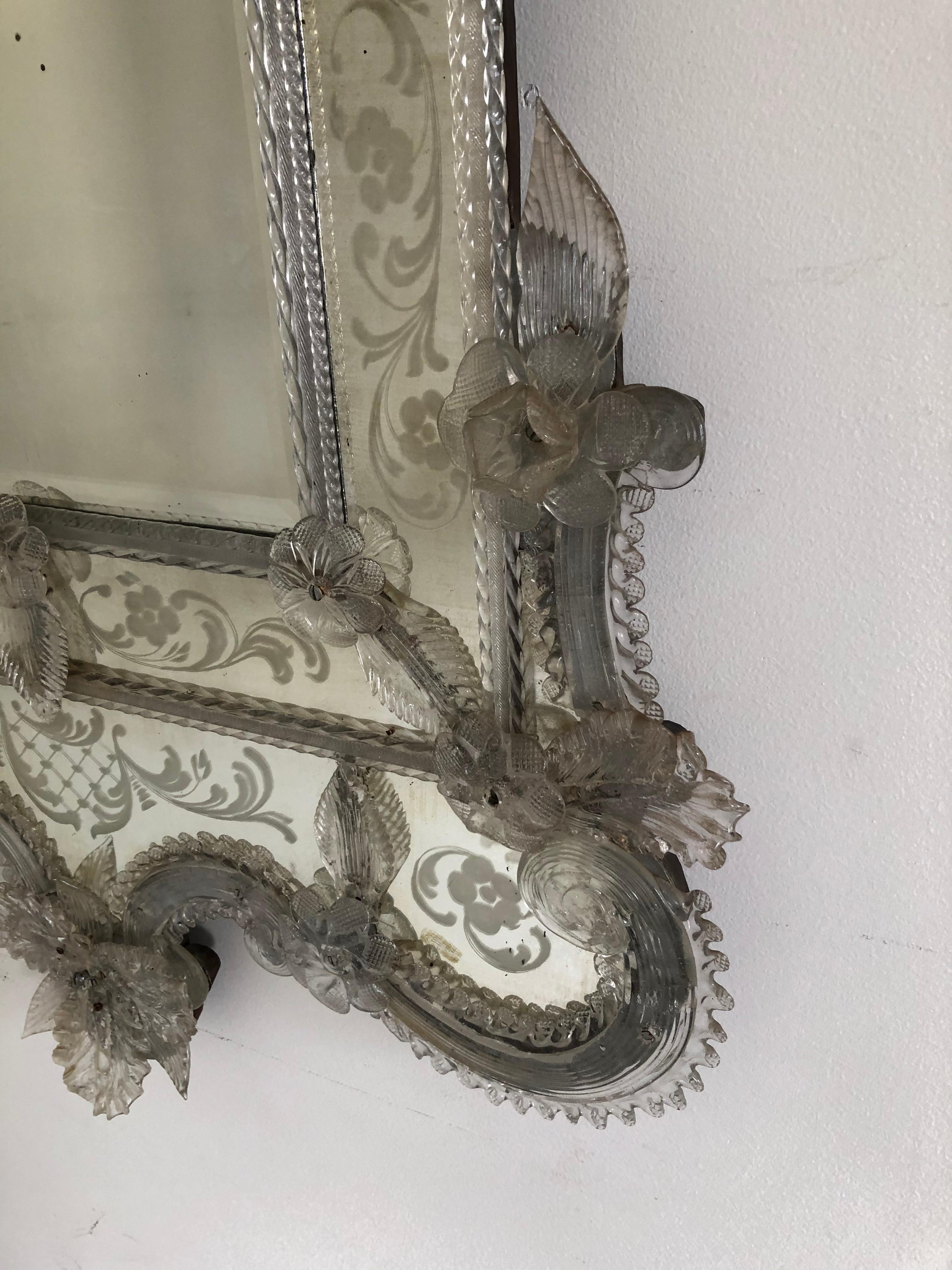 Venetian Antique Ornate Etched Decorative Mirror For Sale 2