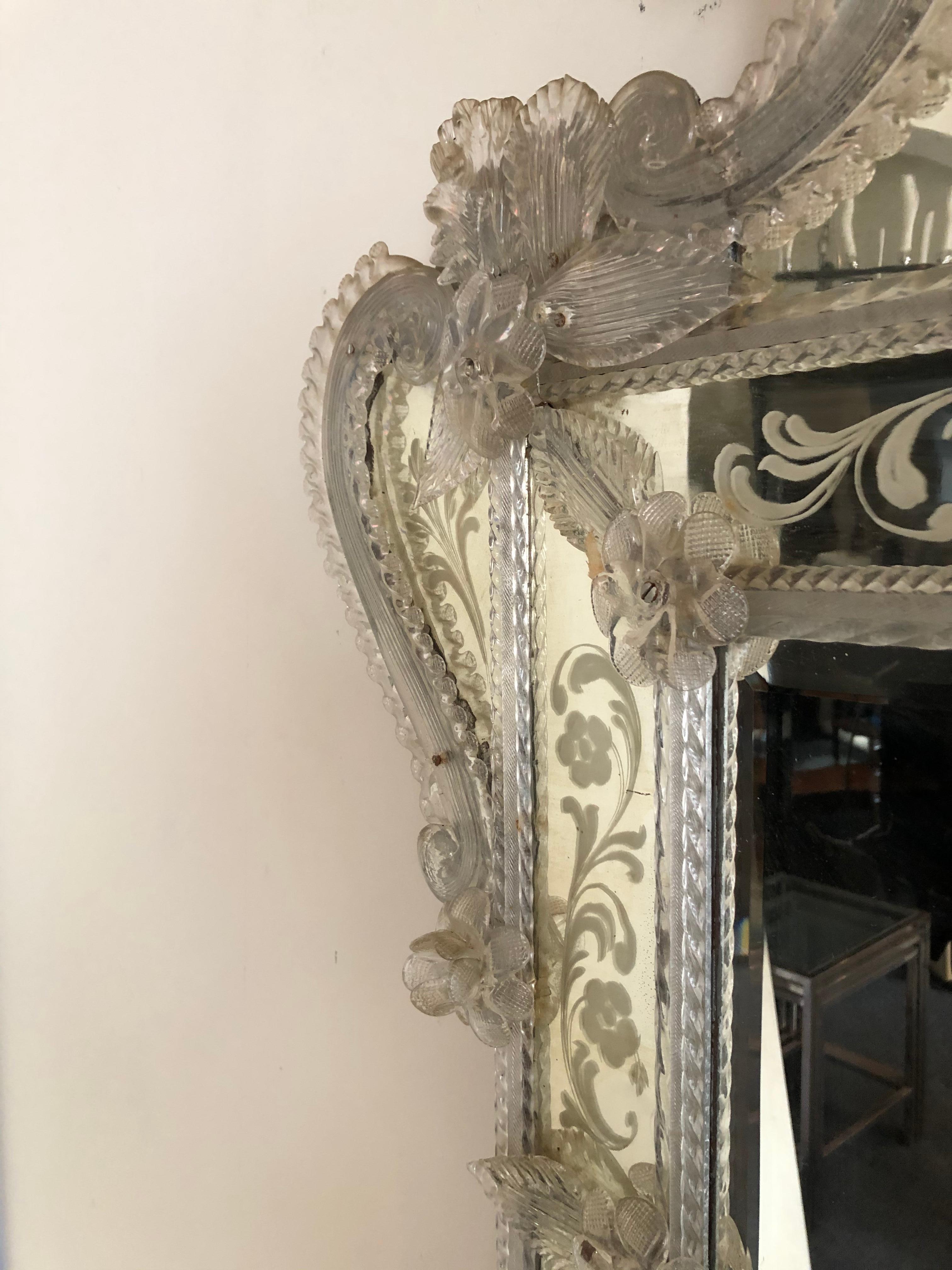 Venetian Antique Ornate Etched Decorative Mirror For Sale 4