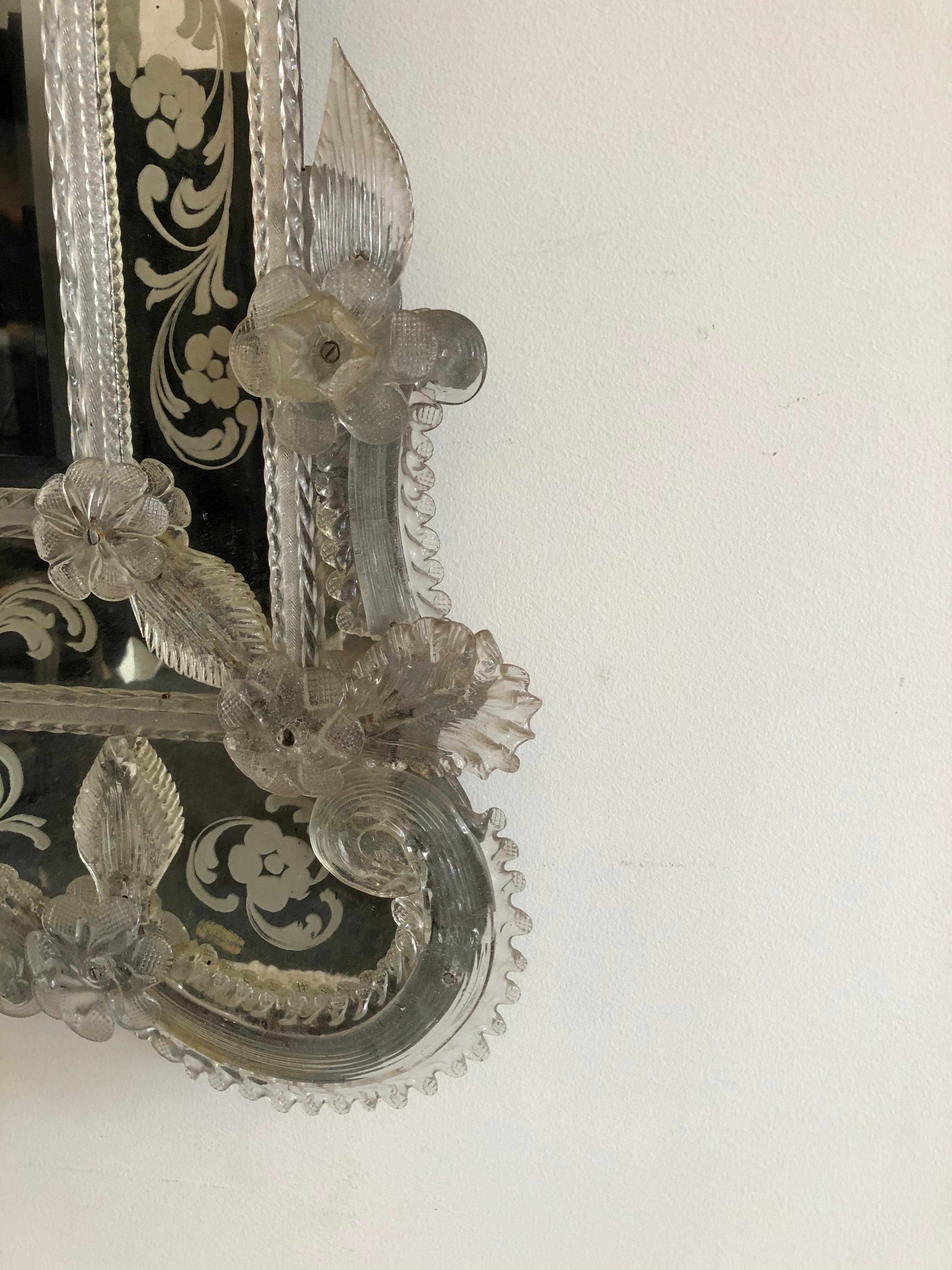 Venetian Antique Ornate Etched Decorative Mirror For Sale 5