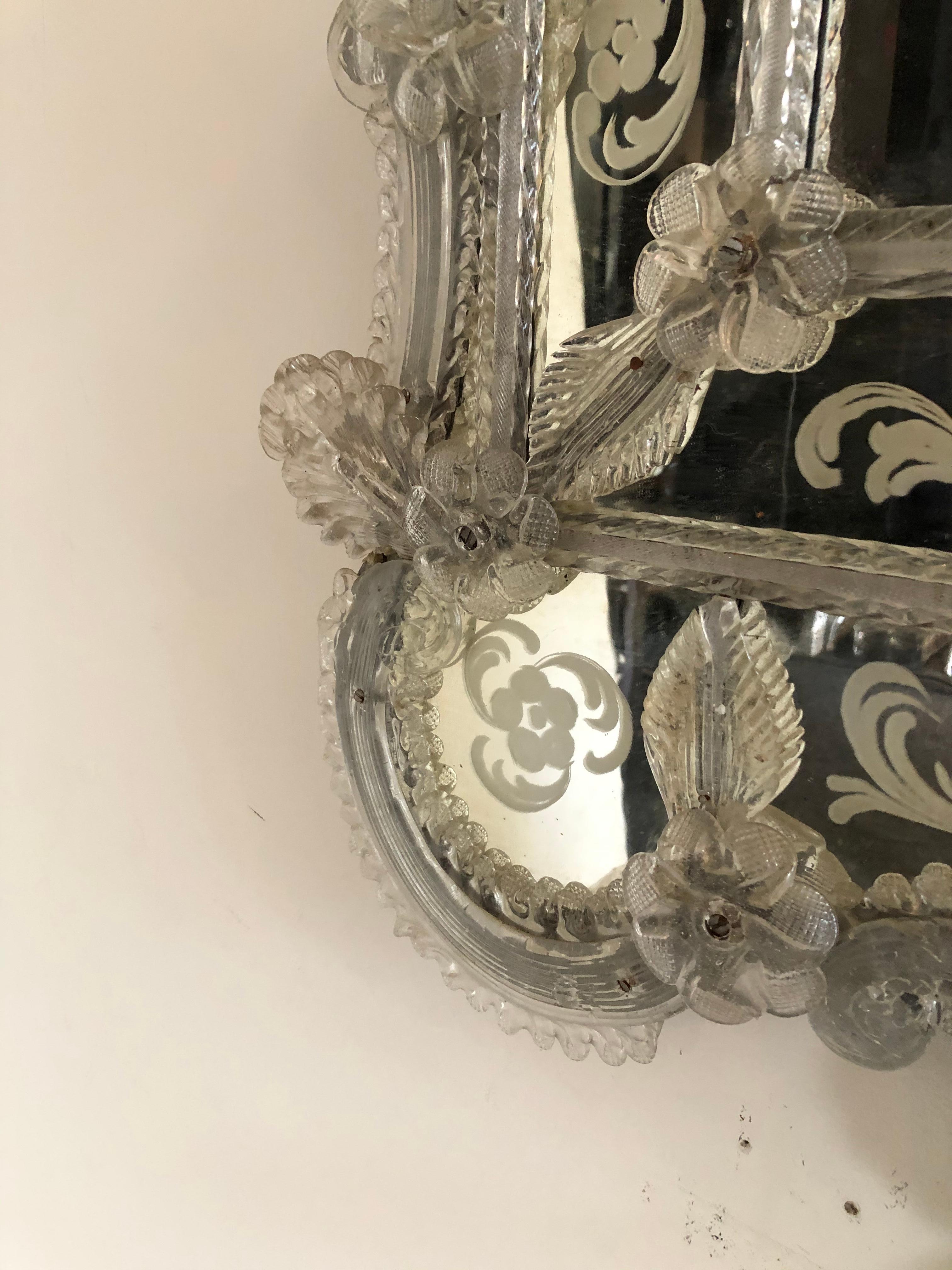 Venetian Antique Ornate Etched Decorative Mirror For Sale 6