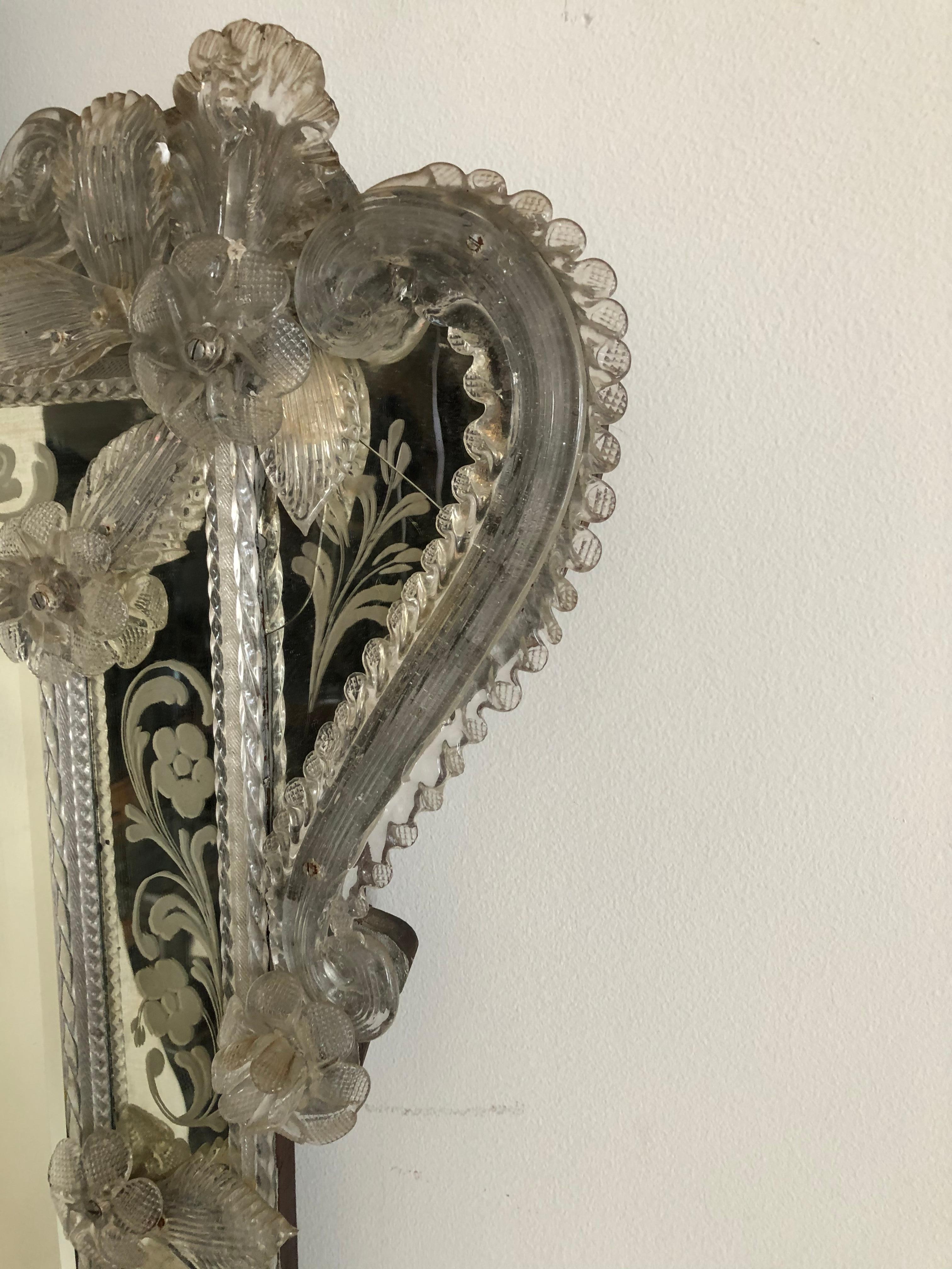 Venetian Antique Ornate Etched Decorative Mirror For Sale 7