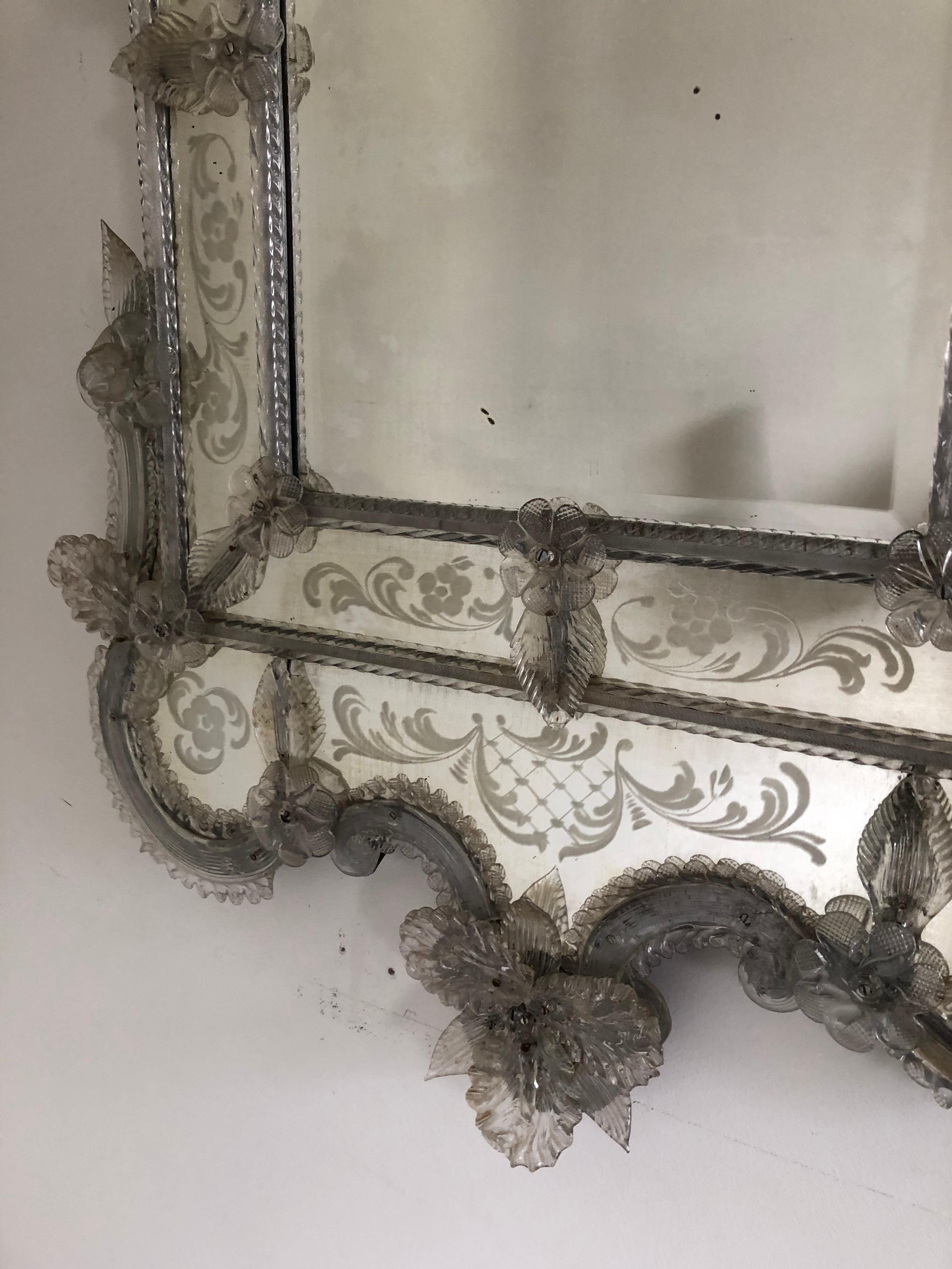 Venetian Antique Ornate Etched Decorative Mirror For Sale 1