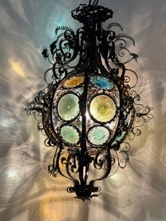 Antigua linterna veneciana de Stained glass, Italia hacia 1870