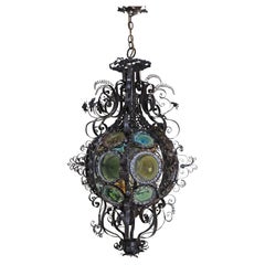 Venetian Antique Rare Stained Glass Lantern, Italy around 1870