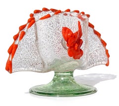 Venetian Antique Silver Flecks Orange Flower Italian Art Glass Fan Card Holder