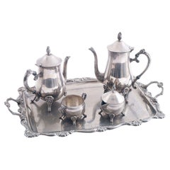 Venetian Antique Silverplate Massive Tea & Coffee Service on Tray, circa 1700