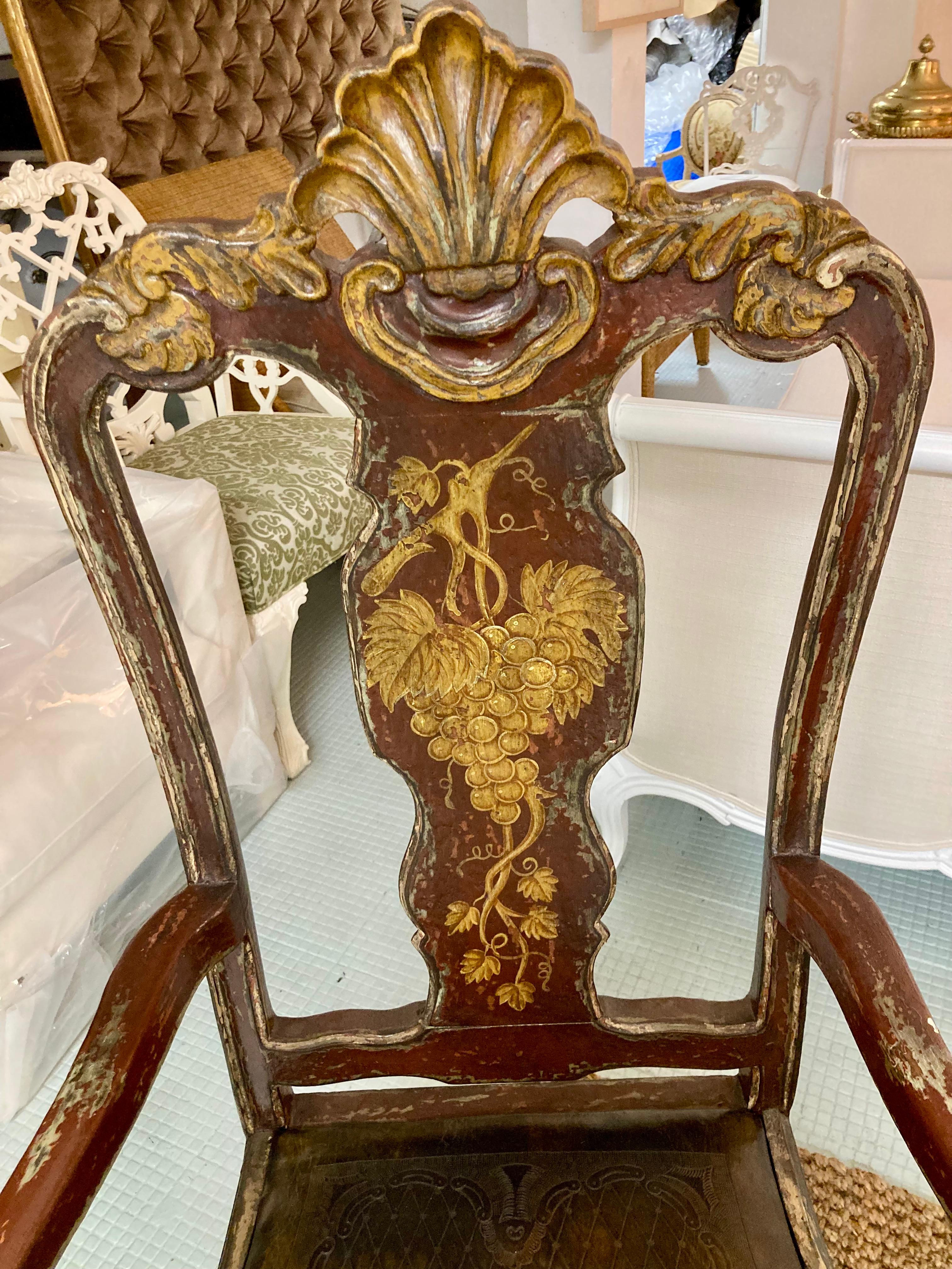 Venezianische Sessel mit original lackierter Oberfläche und Ledersitzen, ein Paar im Angebot 1
