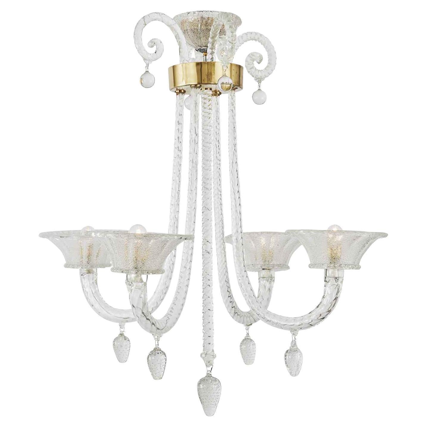 Venetian Art Deco Barovier e Toso Chandelier 1940s Murano Bubble Glass