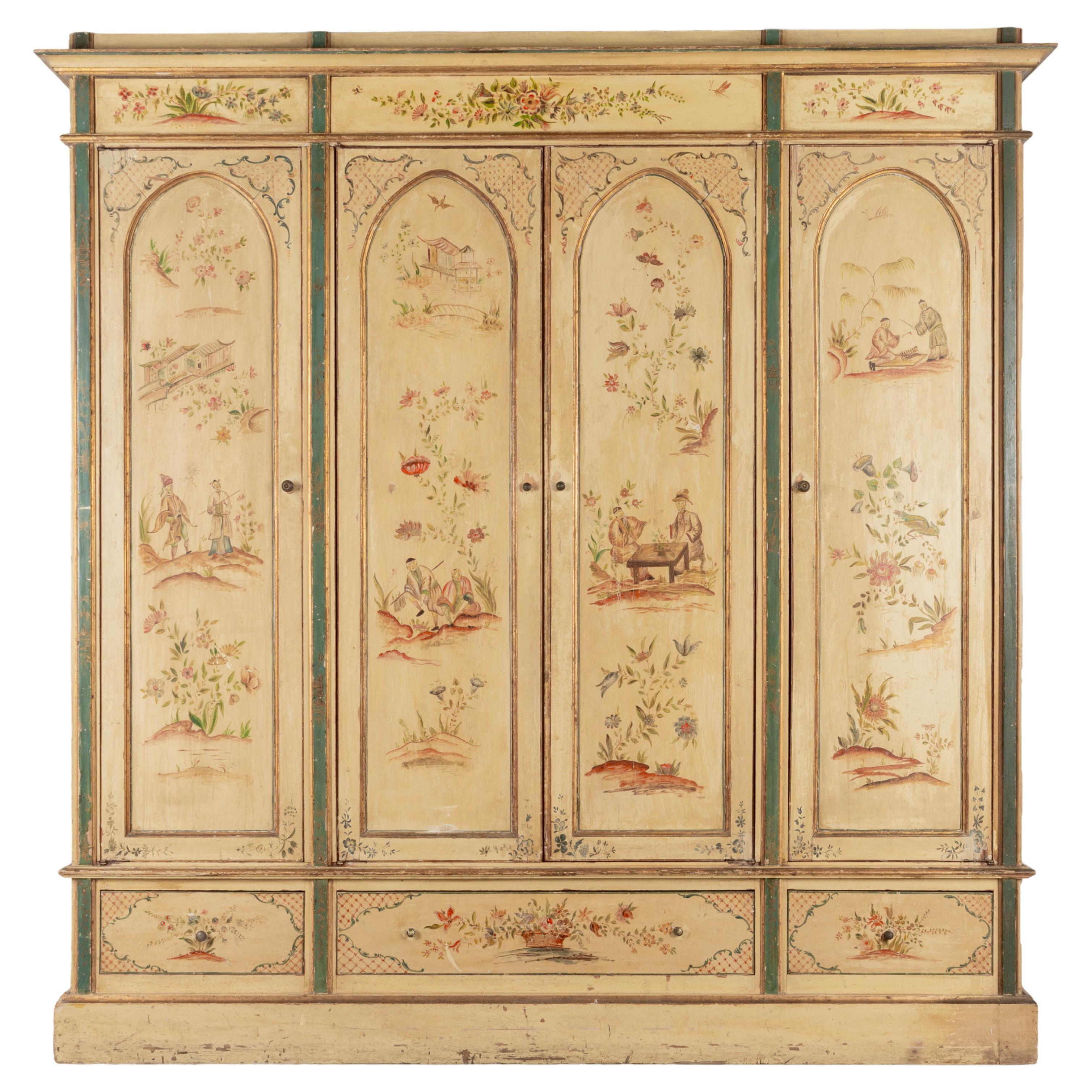 Venetian Art Deco Chinoiserie Painted Wardrobe or Armoire For Sale at