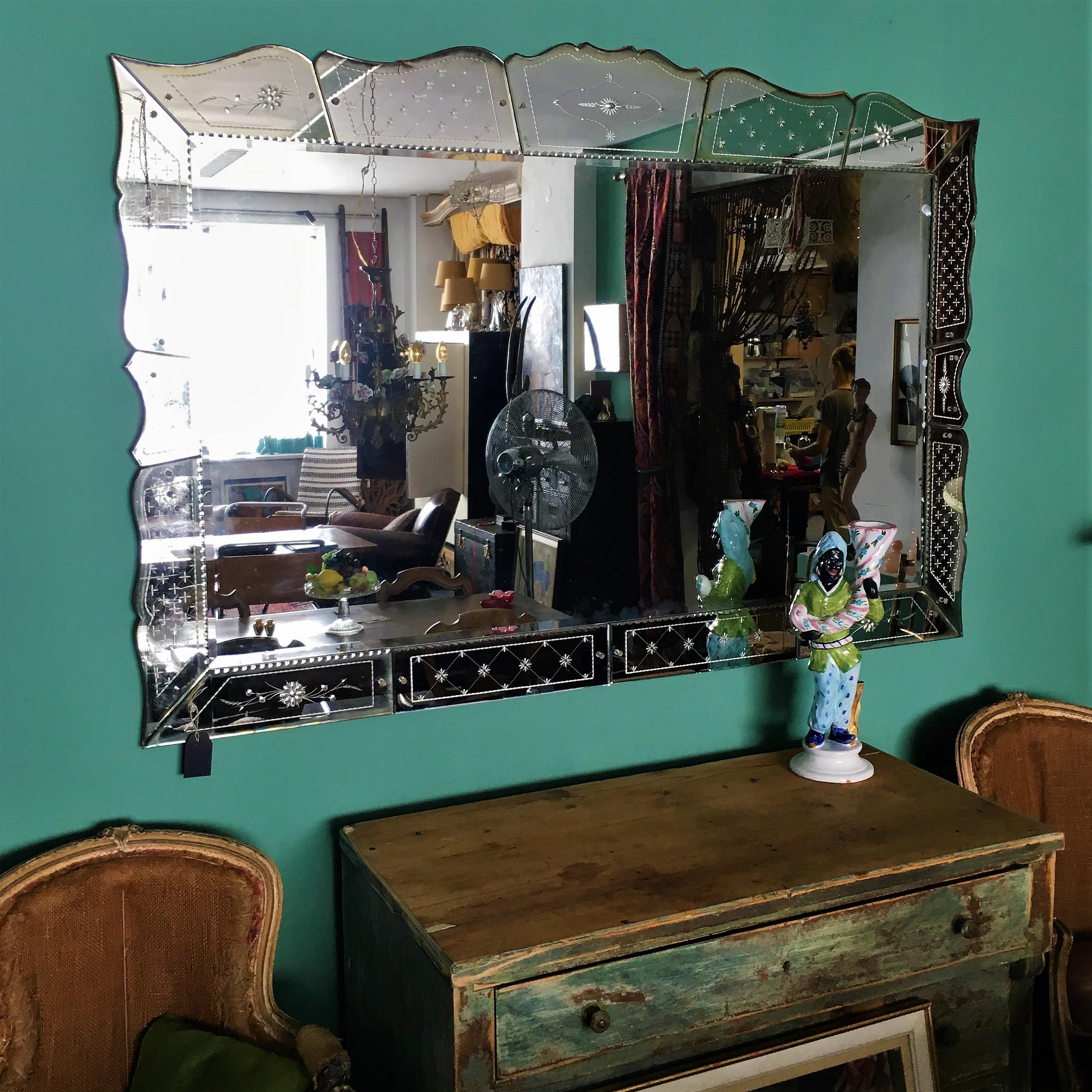 Wonderful large 20th century French mirror. 
The sides of the mirror may be disassembled, however the large inside mirror remains at 100cm x 160cm.
Please view the detailed pictures as they form part of the description around the condition.