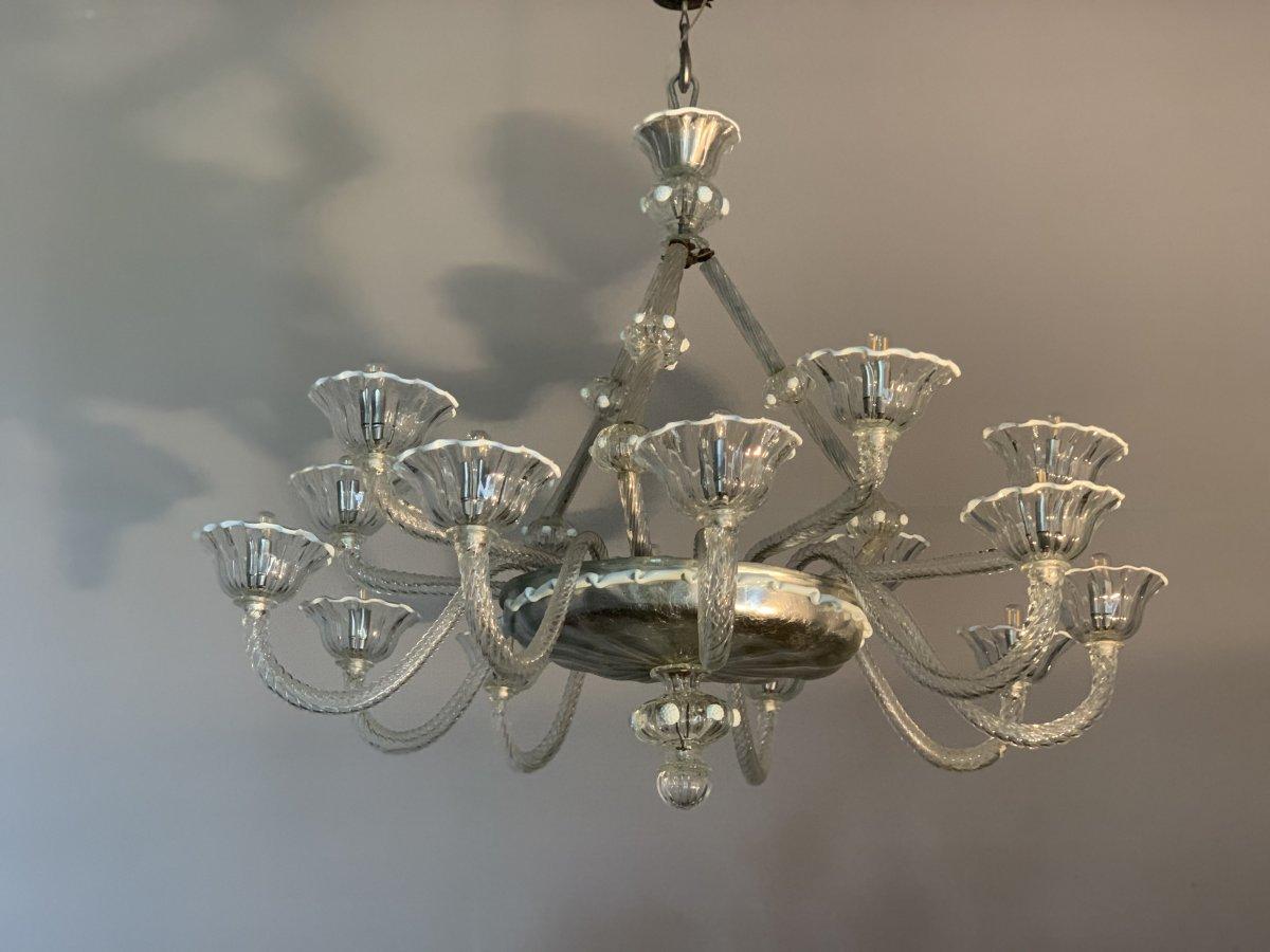 Venetian Art Deco Murano glass chandelier.