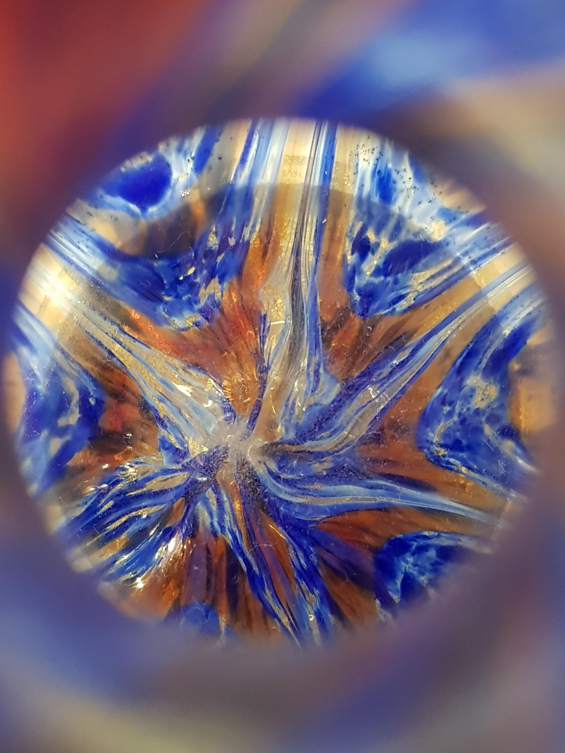 Venetian Art Glass Vase Bottle Gold Pulled Feather Fenicio Aventurine Blue Deco For Sale 4