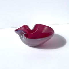 Venetian Art Glass Vide Poche, Cranberry Pink and Opal Mauve, Midcentury