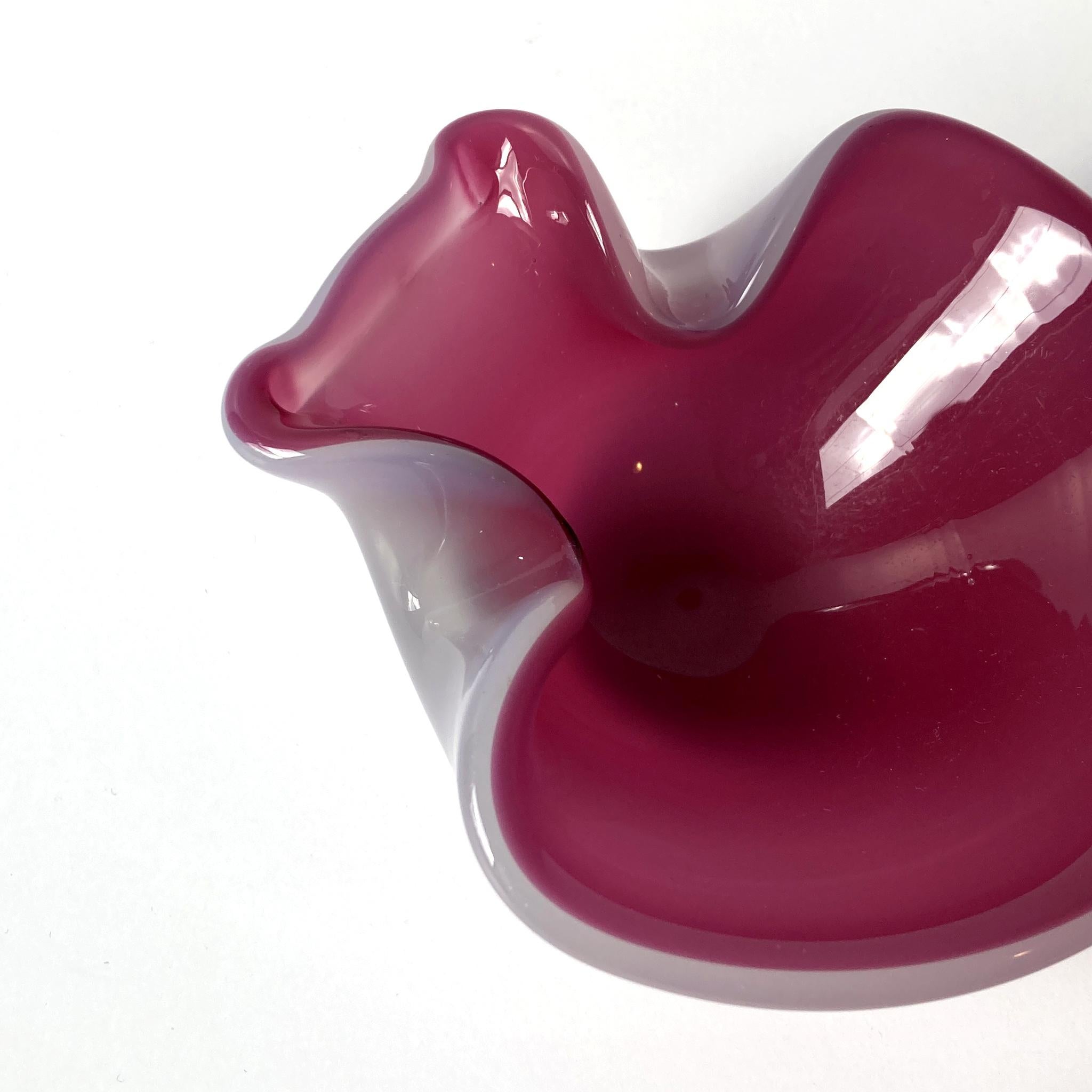 Mid-20th Century Venetian Art Glass Vide Poche, Cranberry Pink and Opal Mauve, Midcentury For Sale