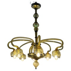 Vintage Venetian Art Nouveau Chandelier In Green And Blue Murano Glass Circa 1920