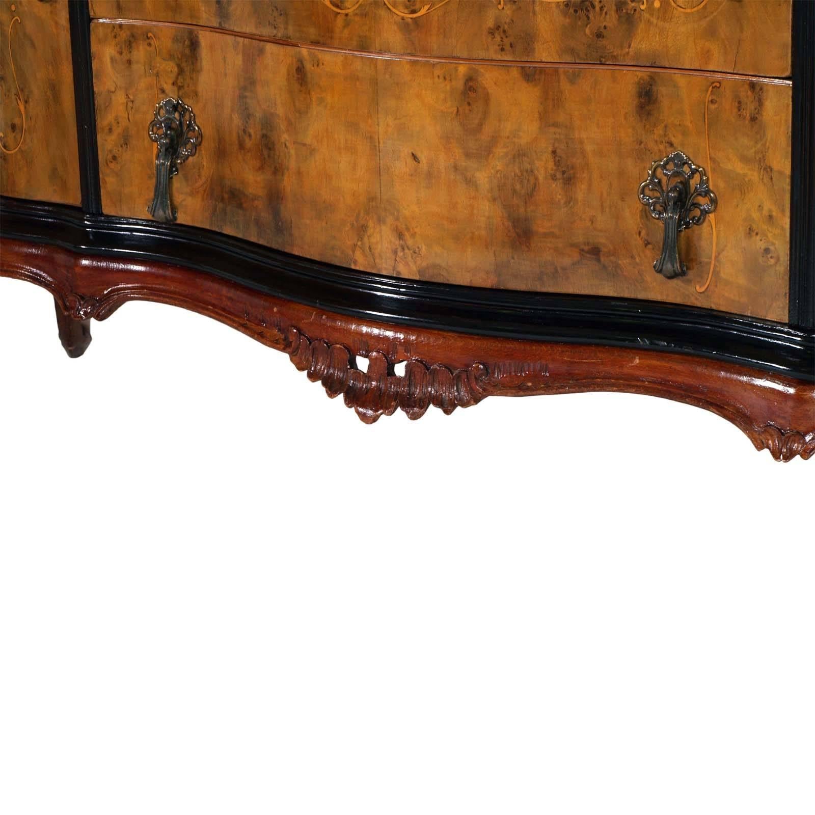 Baroque Revival Venetian Baroque High Quality Credenza with Mirror Gold Leaf , Burl Walnut For Sale