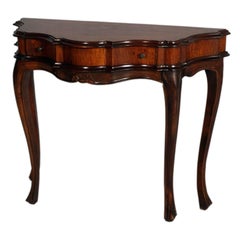 Venetian Baroque Console from Early 1900s, Carved and Inlaid Walnut Wax Polished