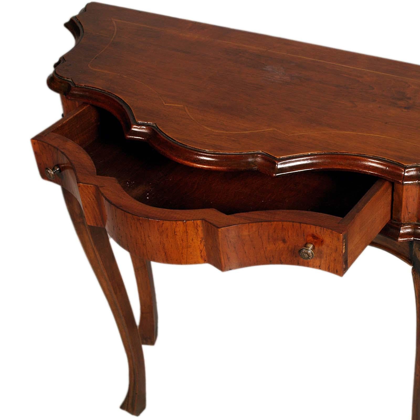 Italian Venetian Baroque Console from Early 1900s, Carved and Inlaid Walnut Wax Polished For Sale