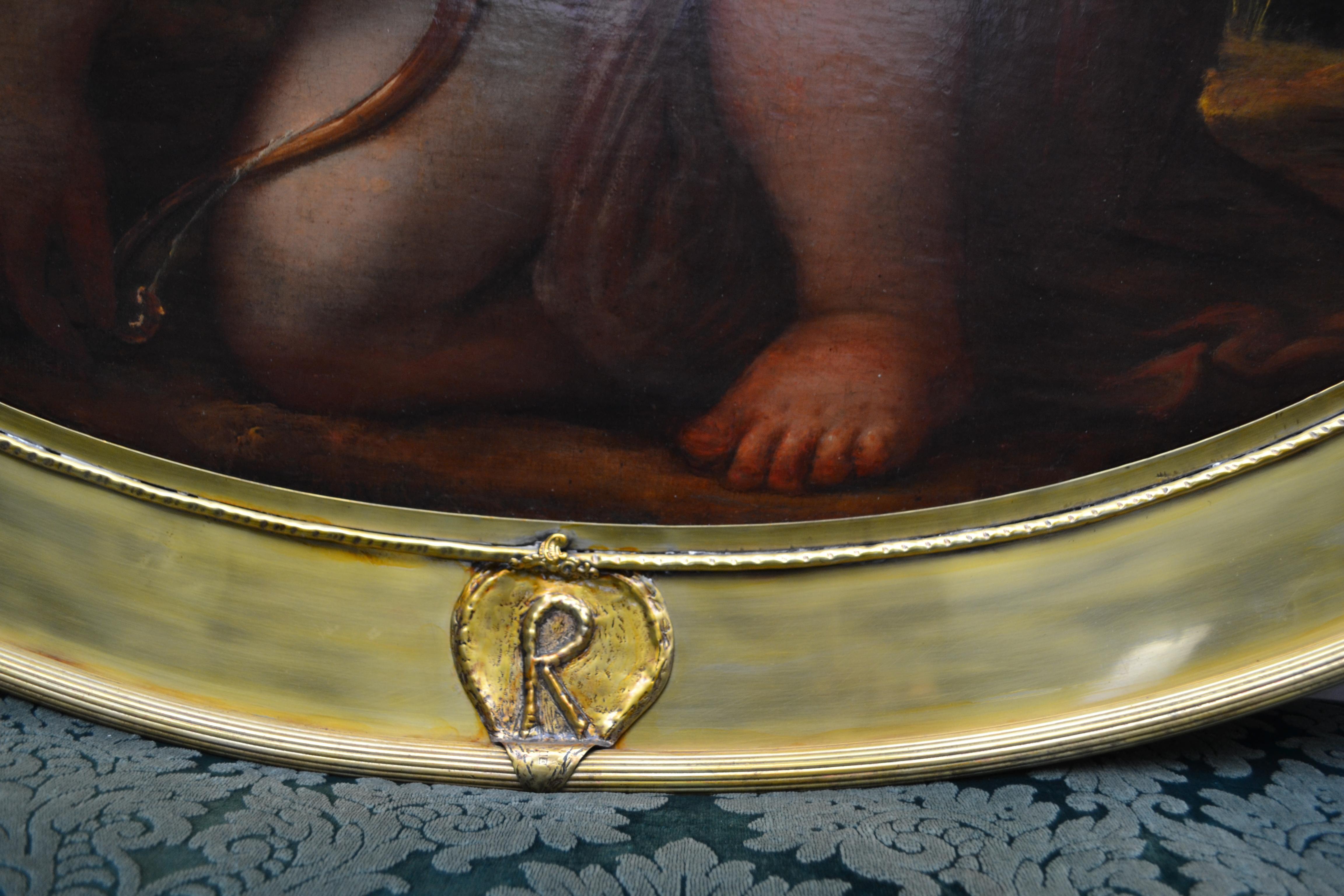 Venetian 17 Century Baroque Oil on Canvas Painting of Kneeling Cupid For Sale 2