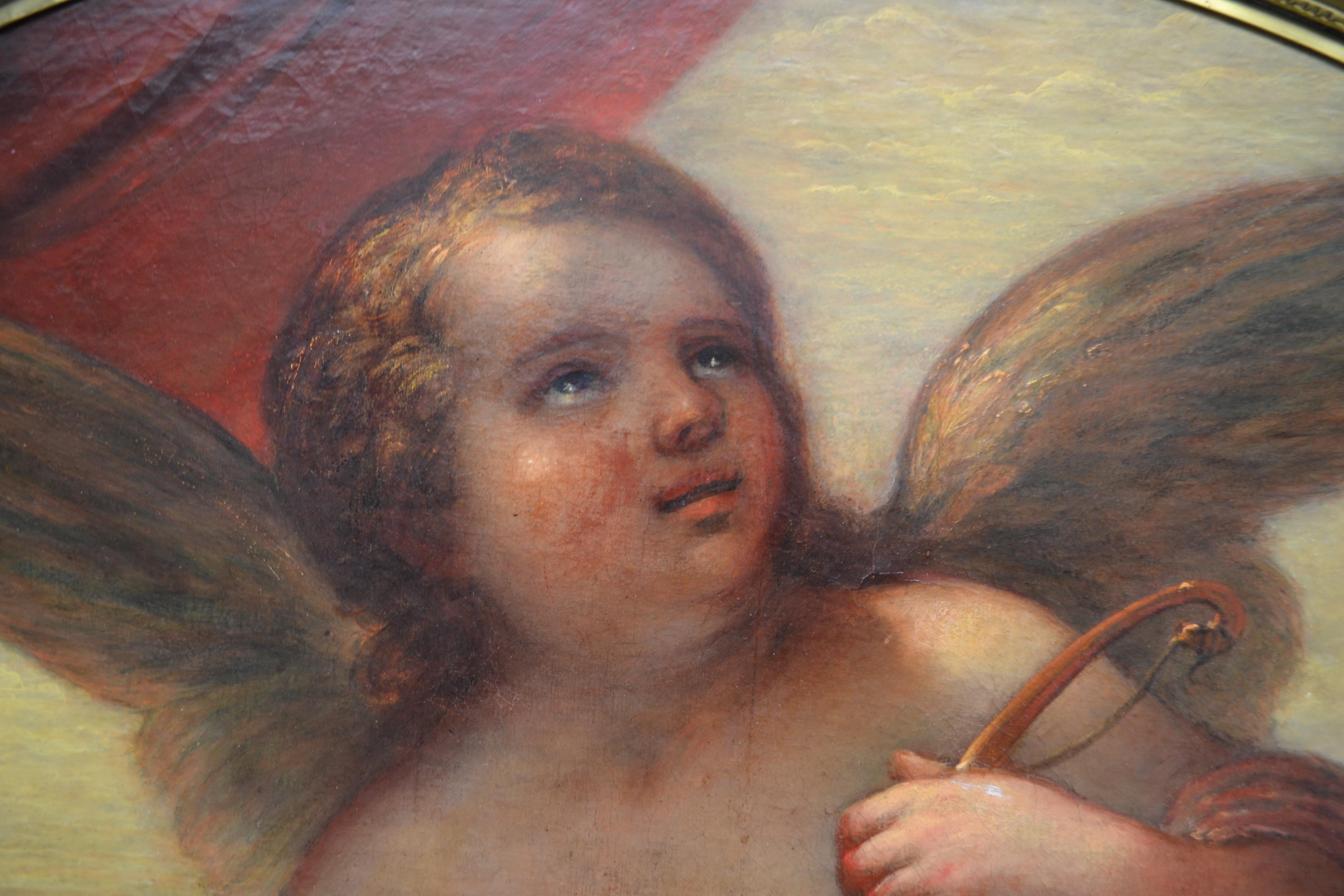 Venetian 17 Century Baroque Oil on Canvas Painting of Kneeling Cupid For Sale 3