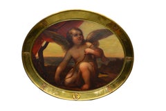Venetian 17 Century Baroque Oil on Canvas Painting of Kneeling Cupid