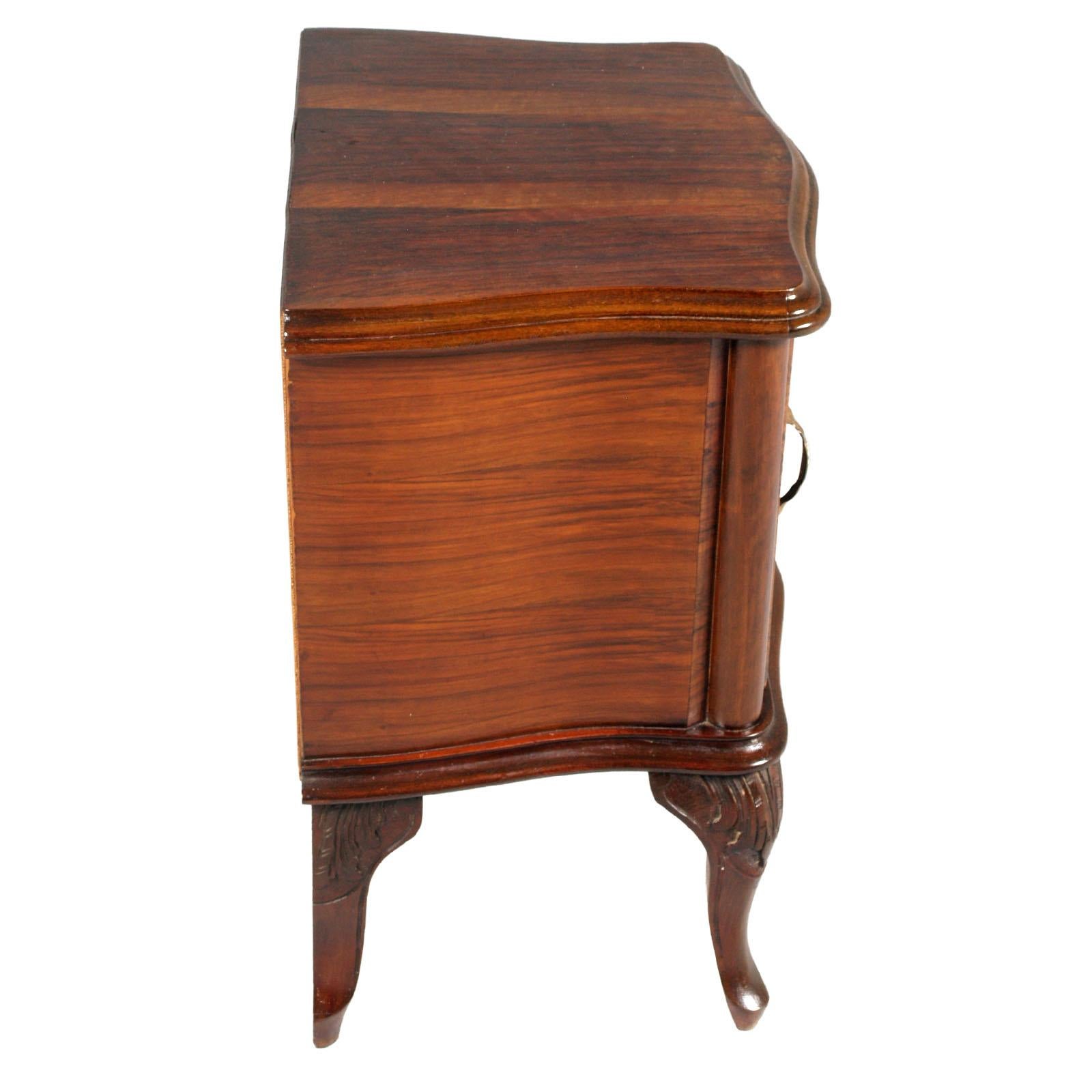 Venetian Baroque Nightstands, Hand Carved & Veneer Walnut, Restored Wax-Polished For Sale 4