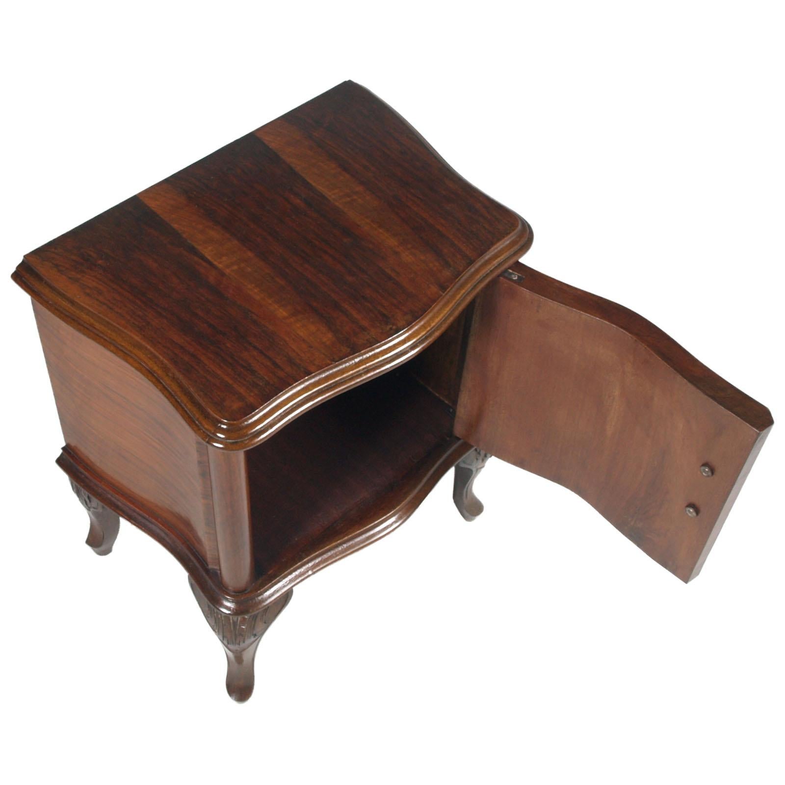 Venetian Baroque Nightstands, Hand Carved & Veneer Walnut, Restored Wax-Polished For Sale 2