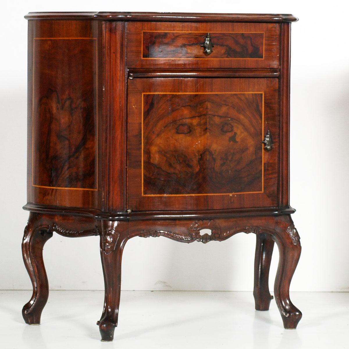 Baroque Revival Venetian Baroque Nightstands Burl walnut with Inlay by Testolini & Salviati For Sale